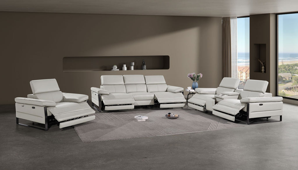 1246 Divanitalia Modular Power Dual Reclining Sofa, Console Loveseat, and Chair Set with Power Headrests - Top Grain Italian Leather - Light Grey - SKU 1246-LT-GREY-7.5-HT-3PC - view 2