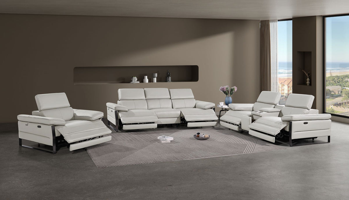 1246 Divanitalia Modular Power Dual Reclining Sofa, Console Loveseat, and Chair Set with Power Headrests - Top Grain Italian Leather - Light Grey - SKU 1246-LT-GREY-7.5-HT-3PC - view 2
