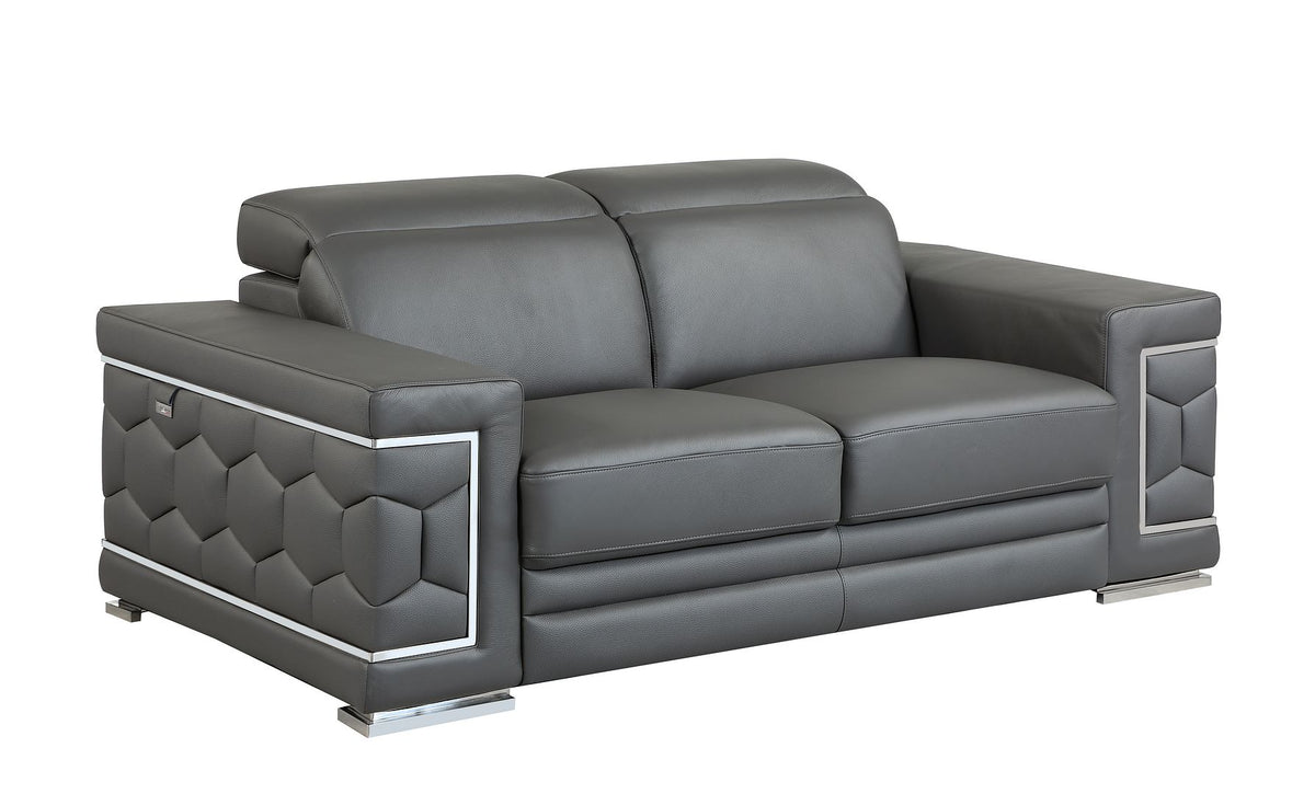 692 Divanitalia 3-Piece Sofa Set with Adjustable Headrest in Top-grain Italian Leather - Dark Grey - SKU 692- DARK GRAY 3PC (S/L/CH) - GROUP - view 6