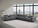 1246 Divanitalia 8-Piece L-Shaped Modular Power Reclining Sectional Sofa with 3 Power Recliners and Power Headrests - Top Grain Italian Leather - Dark Grey