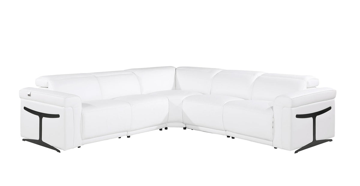 1126 Divanitalia 5-Piece L-Shaped Sectional Sofa in Top Grain Italian Leather with 3 Power Recliners & Power Headrests - White - SKU 1126-WHITE-SEC-5PC-3PWR-SECTIONAL-GROUP - view 2