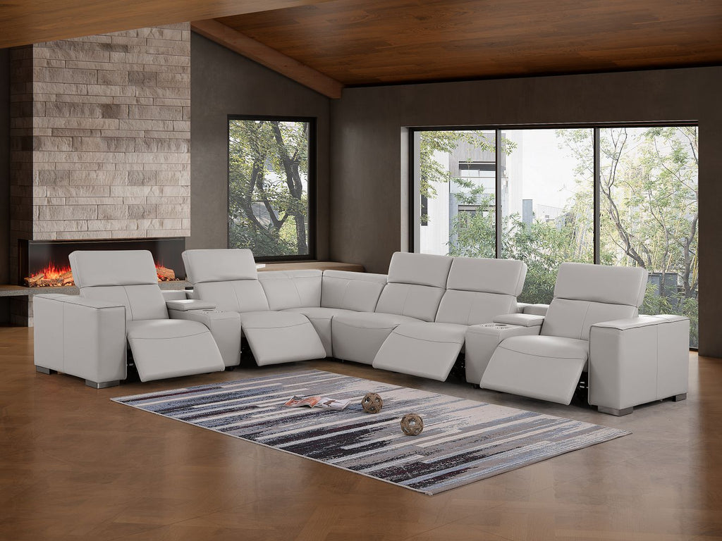 1208 8 Piece L-Shaped Leather Sectional Sofa with 4 Power Recliners & Power Headrests