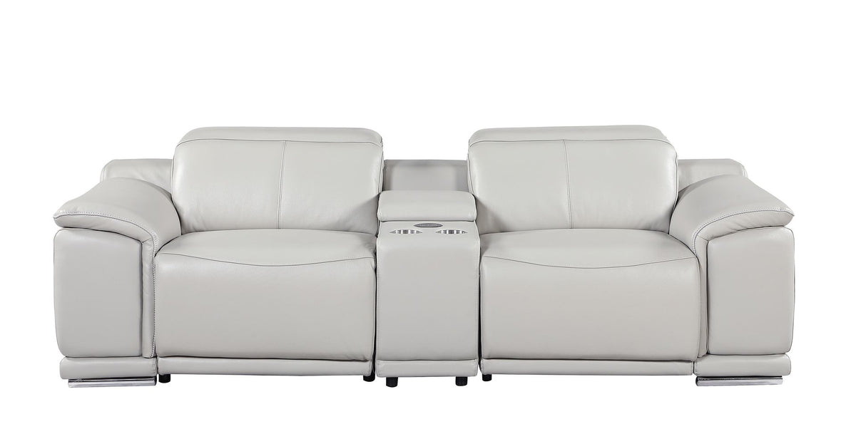 9762 Divanitalia 3-Piece Modular Power Reclining Console Loveseat with 2 Power Recliners in Top Grain Italian Leather - Light Grey - SKU 9762-LT-GREY-3.2-HT - view 3