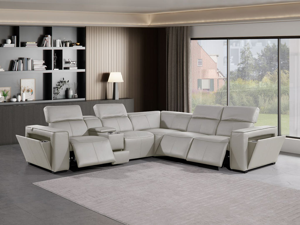 1224 Divanitalia 6-Piece L-Shaped Sectional Sofa in Top Grain Italian Leather with 3 Power Recliners & Power Headrests
