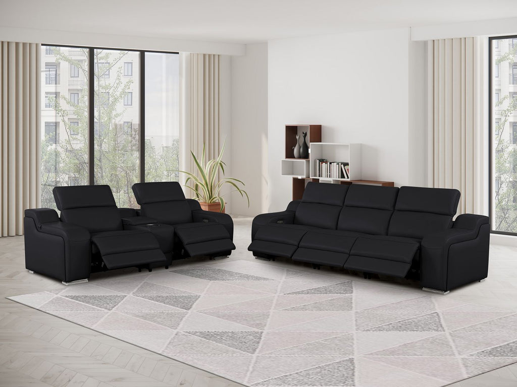 1116 DivanItalia 6-Piece Modular Power Reclining Sofa and Console Loveseat Set in Top Grain Italian Leather with 5 Power Recliners & Power Headrests - Black - SKU 1116-BLACK-6.5-HT - view 2