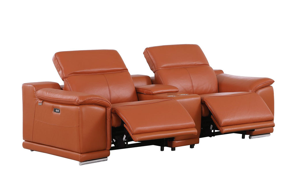 9762 Divanitalia 3-Piece Modular Power Reclining Console Loveseat with 2 Power Recliners in Top Grain Italian Leather
