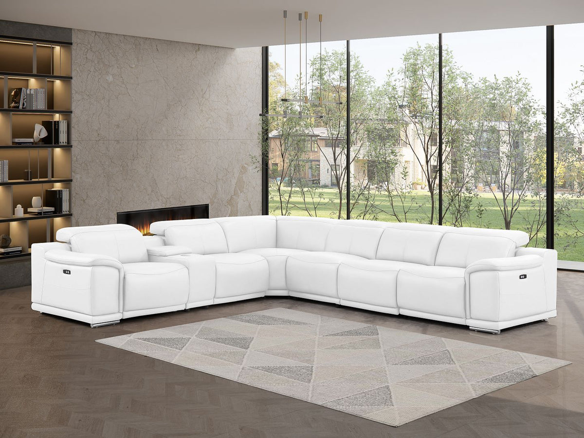 2679 7-Piece L-Shaped Power Reclining Sectional Sofa in Genuine Leather - 4 Recliners - White - SKU 2679-WHITE-7PC-4PWR-L-SECT