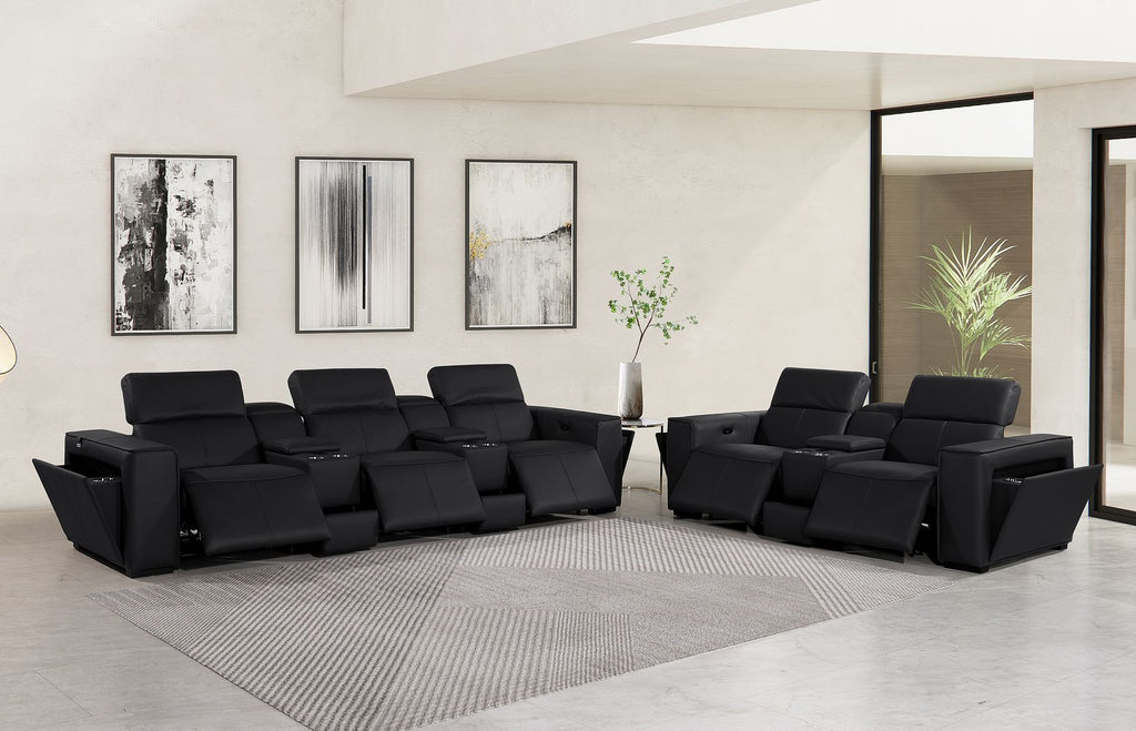 1224 Divanitalia 8-Piece Modular Power Reclining Sofa & Loveseat Set in Top Grain Italian Leather with 5 Power Recliners & Power Headrests - Black - SKU 1224-BLACK-8.5-HT-2PC - view 2