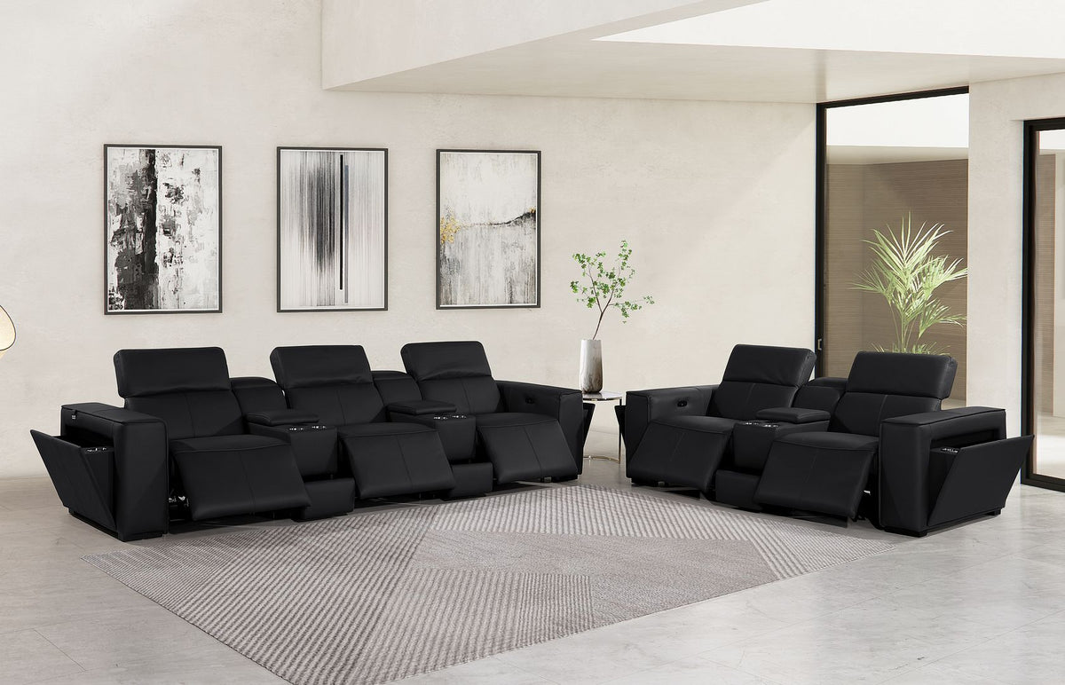1224 Divanitalia 8-Piece Modular Power Reclining Sofa & Loveseat Set in Top Grain Italian Leather with 5 Power Recliners & Power Headrests - Black - SKU 1224-BLACK-8.5-HT-2PC - view 2