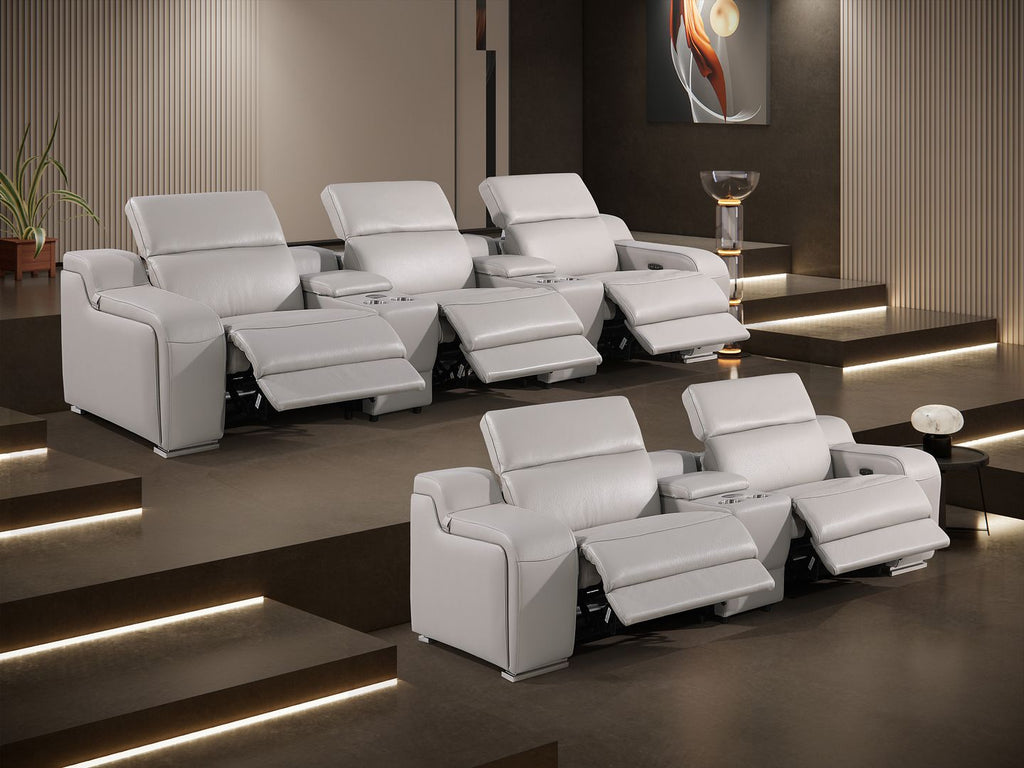 1116 Divanitalia 8-Piece Modular Power Reclining Sofa & Loveseat Set in Top Grain Italian Leather with 5 Power Recliners & Power Headrests - Light Grey - SKU 1116-LT-GREY-8.5-HT - view 3