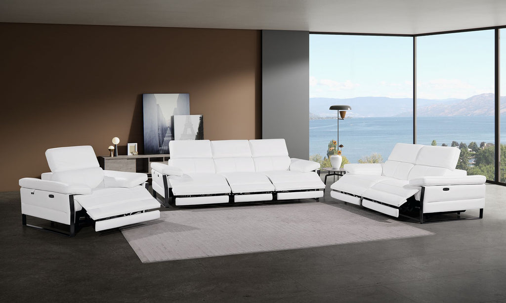 1246 Divanitalia Modular Power Triple Reclining Sofa, Loveseat, and Chair Set with Power Headrests - Top Grain Italian Leather - White - SKU 1246-WHITE-6.6-HT-3PC - view 2