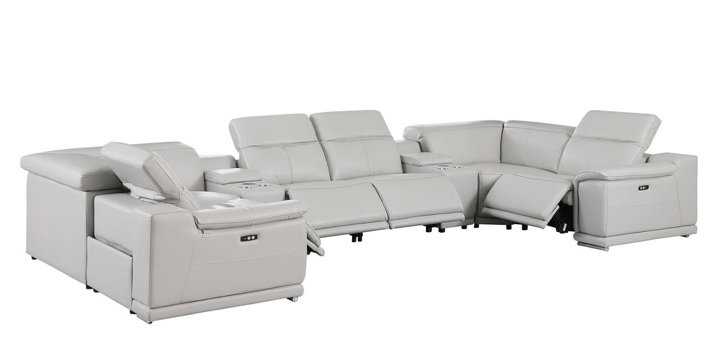 9762 Divanitalia 8-Piece U-Shaped Top Grain Italian Leather Sectional Sofa with 4 Power Recliners