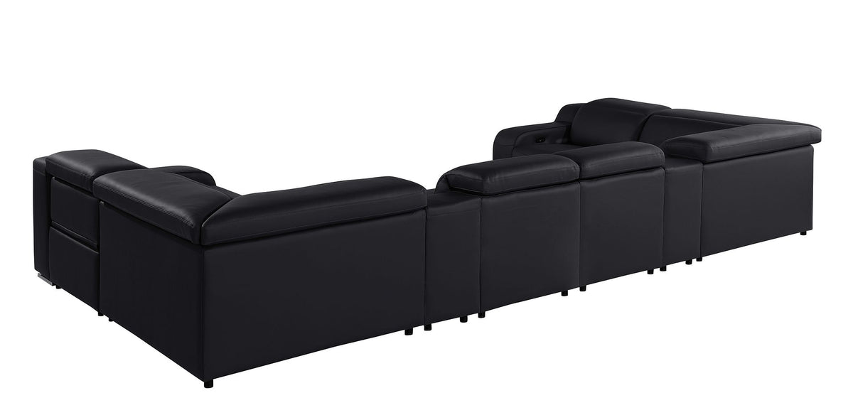 1116 Divanitalia 8-Piece U-Shaped Sectional Sofa in Top Grain Italian Leather with 2 Power Recliners & Power Headrests - Black - SKU 1116-BLACK-8PC-2PWR-U-SECTIONAL-GROUP - view 7