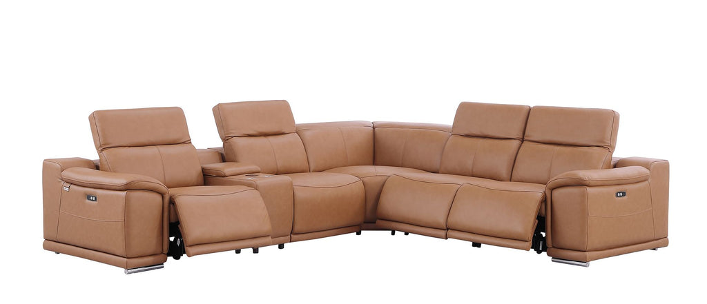 9762 Divanitalia 6-Piece L-Shaped Top Grain Italian Leather Sectional Sofa with 3 Power Recliners