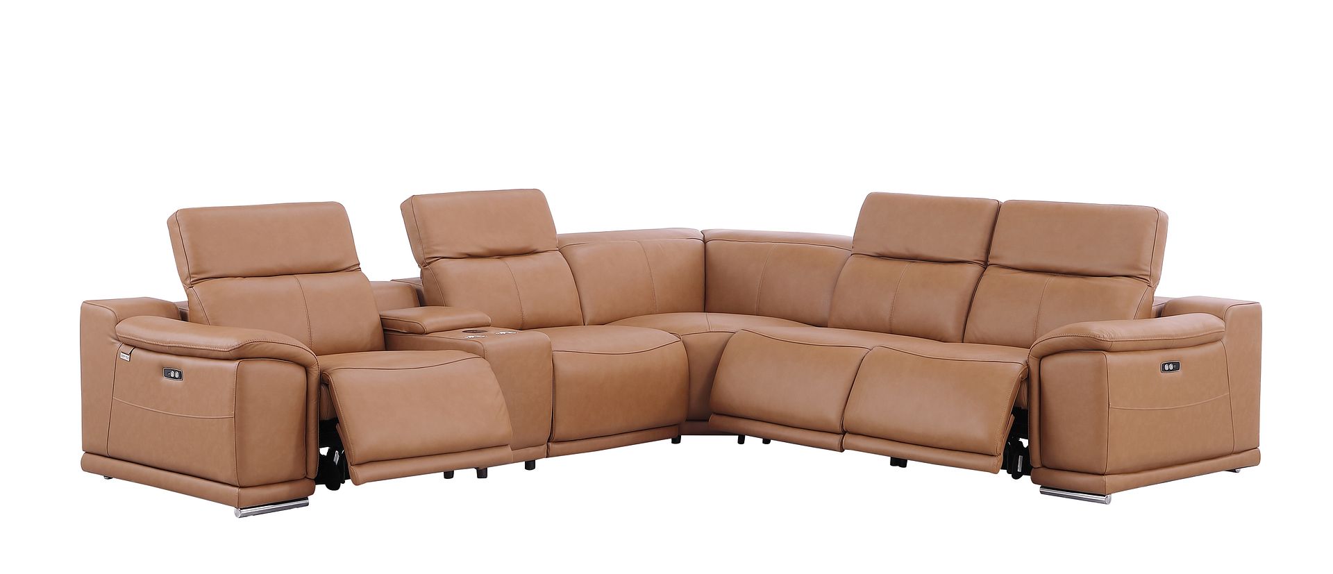 9762 Divanitalia 6-Piece L-Shaped Top Grain Italian Leather Sectional Sofa with 3 Power Recliners