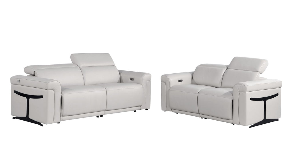 1126 Divanitalia Power Reclining Sofa and Loveseat Set in Top Grain Italian Leather with 4 Power Recliners & Power Headrests - Dark Grey - SKU 1126-LIGHT GREY-2PC - view 2