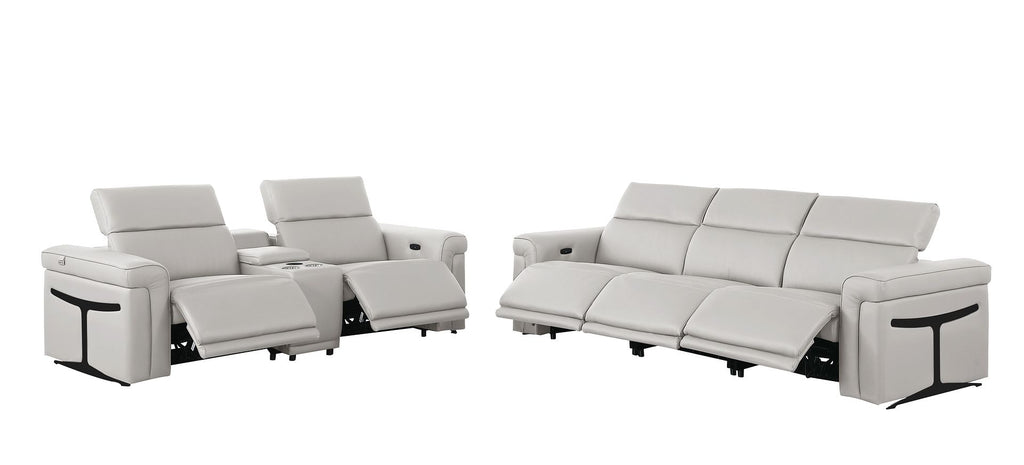 1126 Divanitalia 6-Piece Modular Power Reclining Sofa and Console Loveseat Set in Top Grain Italian Leather with 5 Power Recliners & Power Headrests - Light Grey - SKU 1126-LT_GREY-6.5-HT - view 4
