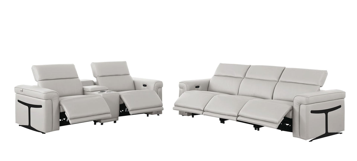1126 Divanitalia 6-Piece Modular Power Reclining Sofa and Console Loveseat Set in Top Grain Italian Leather with 5 Power Recliners & Power Headrests - Light Grey - SKU 1126-LT_GREY-6.5-HT - view 4