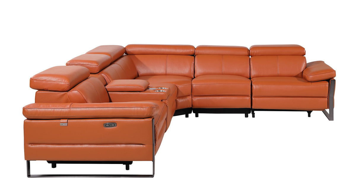 1246 Divanitalia 6-Piece L-Shaped Modular Power Reclining Sectional Sofa with 3 Power Recliners and Power Headrests - Top Grain Italian Leather - Camel - SKU 1246-CAMEL-6PC-3PWR-SECTIONAL - view 5