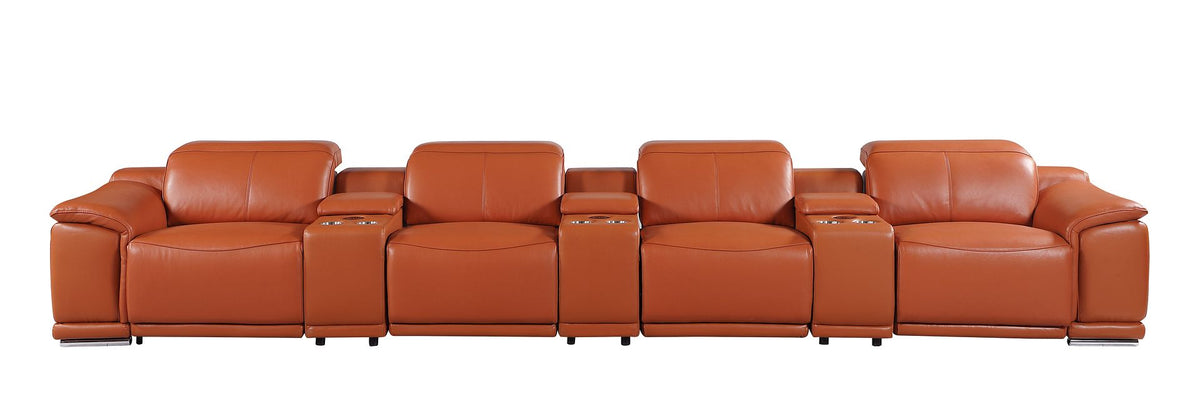 9762 Divanitalia 7-Piece Modular Top Grain Italian Leather Power Reclining Sofa with 4 Power Recliners - Camel - SKU 9762-CAMEL-S-7.4-HT - view 3