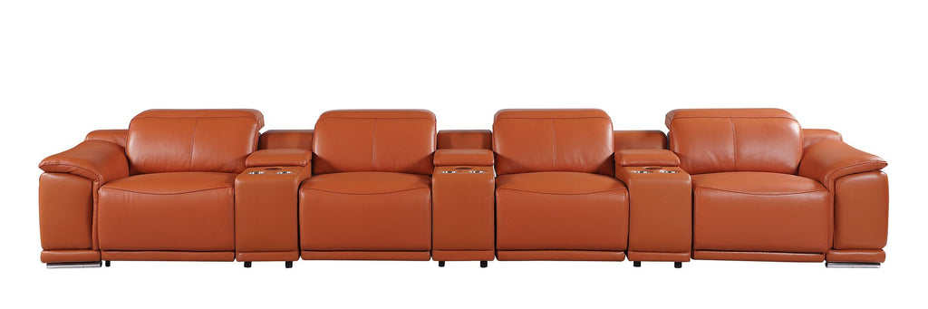 9762 Divanitalia 7-Piece Modular Top Grain Italian Leather Power Reclining Sofa with 4 Power Recliners