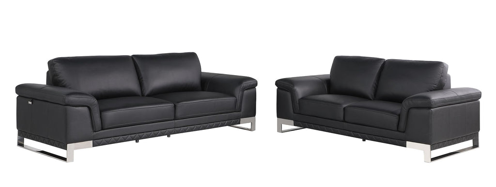 411 Divanitalia 2-Piece Sofa Set in Top-grain Italian Leather - Black - SKU 411- BLACK 2PC (S/L) - GROUP - view 2