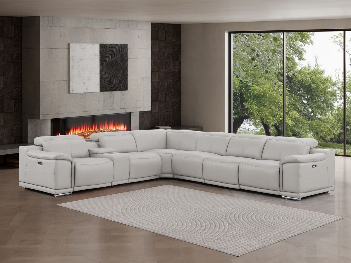 2679 7-Piece L-Shaped Power Reclining Sectional Sofa in Genuine Leather - 4 Recliners - Light Grey - SKU 2679-LT-GRAY-7PC-4PWR-L-SECT