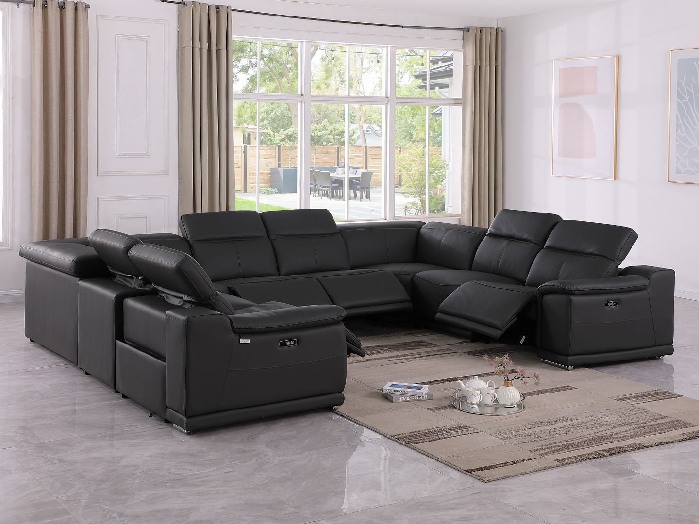 9762 Divanitalia 8-Piece U-Shaped Top Grain Italian Leather Sectional Sofa with 4 Power Recliners