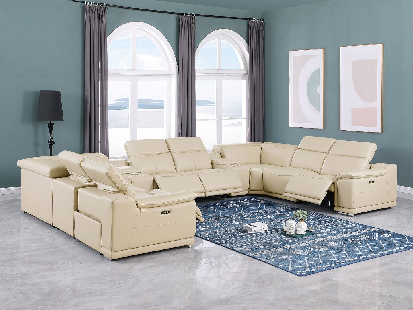 9762 Divanitalia 10-Piece U-Shaped Top Grain Italian Leather Sectional Sofa with 4 Power Recliners