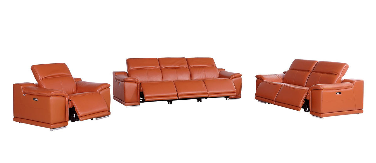 9762 Divanitalia 6-Piece Modular Power Reclining Sofa, Loveseat and Chair Set with 6 Power Recliners in Top Grain Italian Leather - Camel - SKU 9762-CAMEL-6.6-HT-3PC - view 4