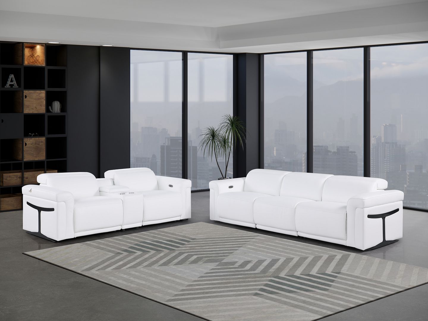 1126 Divanitalia 6-Piece Modular Power Reclining Sofa and Console Loveseat Set in Top Grain Italian Leather with 5 Power Recliners & Power Headrests - White