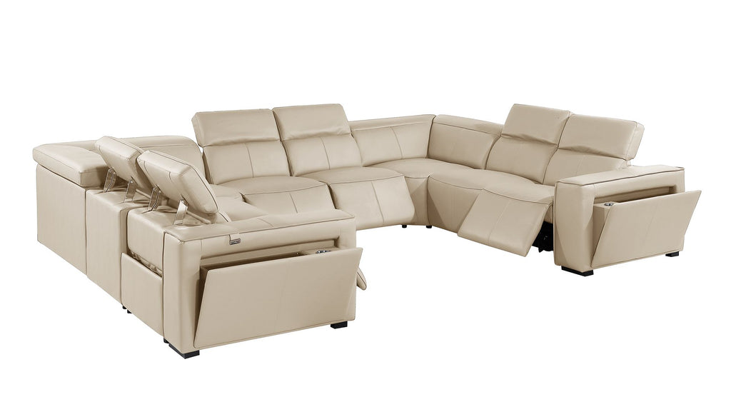 1224 Divanitalia 8-Piece U-Shaped Sectional Sofa in Top Grain Italian Leather with 4 Power Recliners & Power Headrests