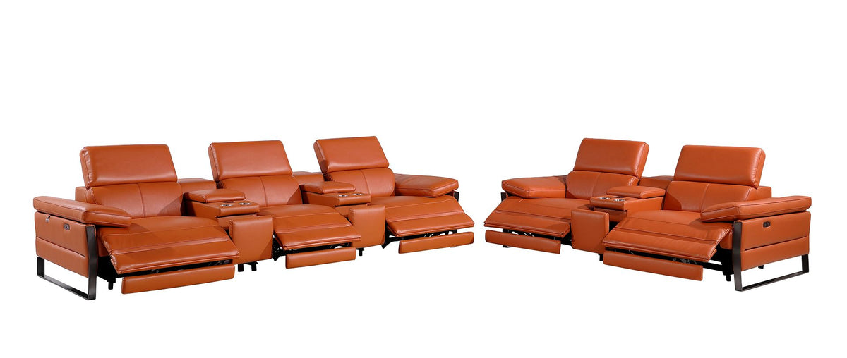 1246 Divanitalia Modular Power Reclining Dual Console Sofa and Console Loveseat Set with Power Headrests - Top Grain Italian Leather - Camel - SKU 1246-CAMEL-8.5-HT-2PC - view 5