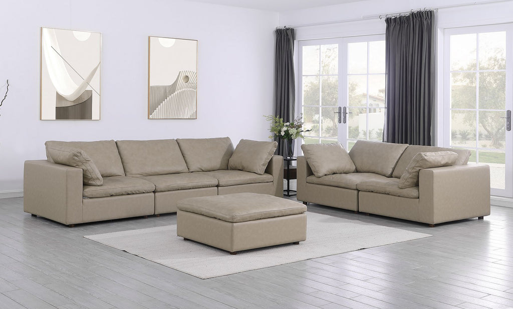 1100 Divanitalia 2-Piece Sofa Set - Top-grain Italian Leather with Ottoman - Beige