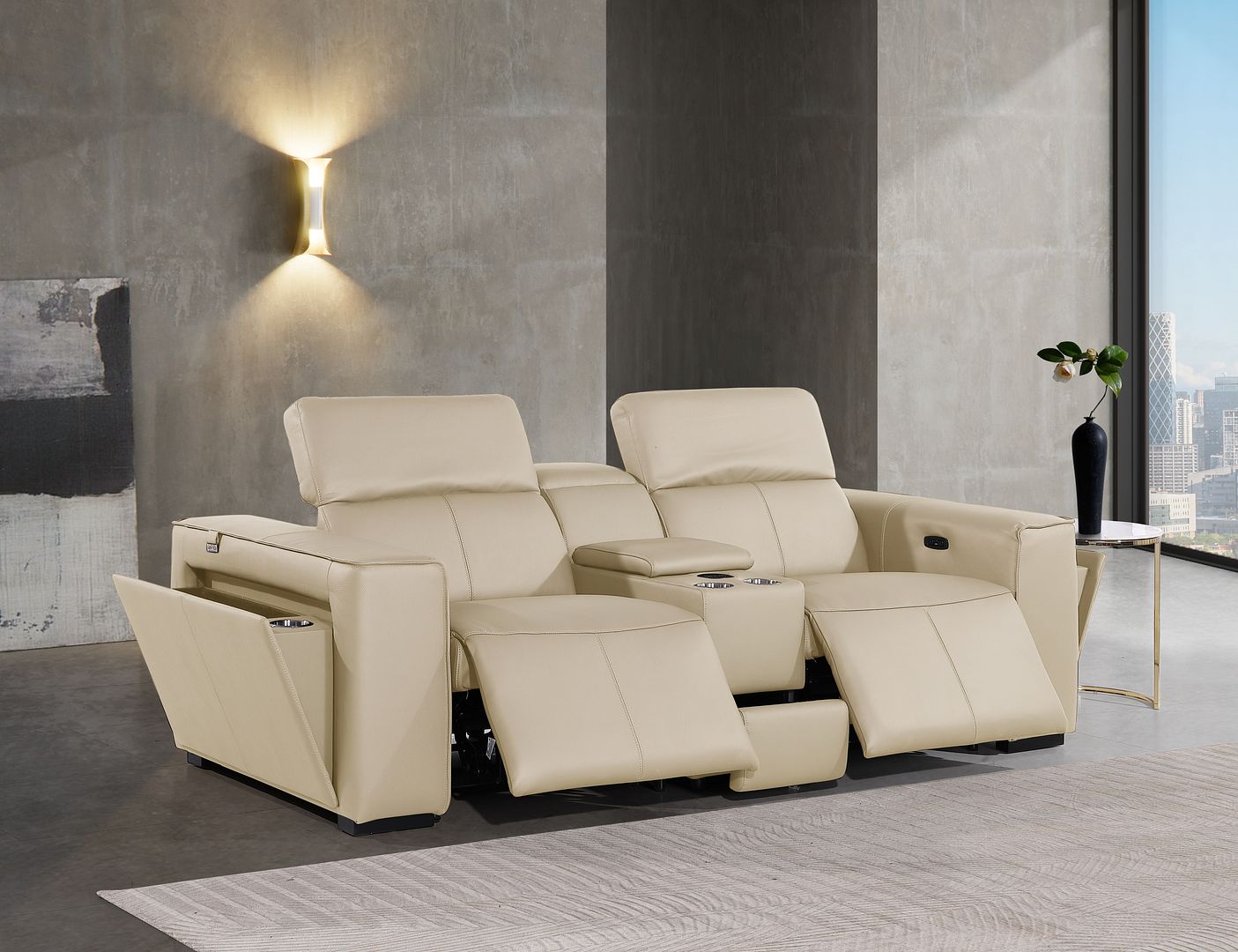 1224 Divanitalia 3-Piece Modular Power Reclining Loveseat in Top Grain Italian Leather with 2 Power Recliners & Power Headrests