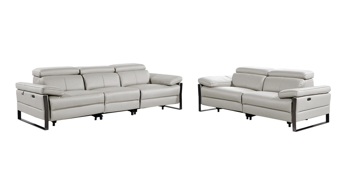 1246 Divanitalia Modular Power Dual Reclining Sofa and Loveseat Set with Power Headrests - Top Grain Italian Leather - Light Grey - SKU 1246-LT-GREY-5.4-HT-2PC - view 3