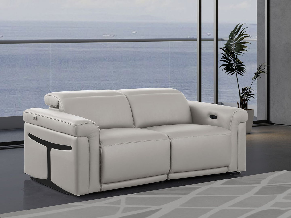 1126 Divanitalia 2-Piece Modular Power Reclining Loveseat in Top Grain Italian Leather with 2 Power Recliners & Power Headrests - Light Grey - SKU 1126-LT_GREY-2.2-HT