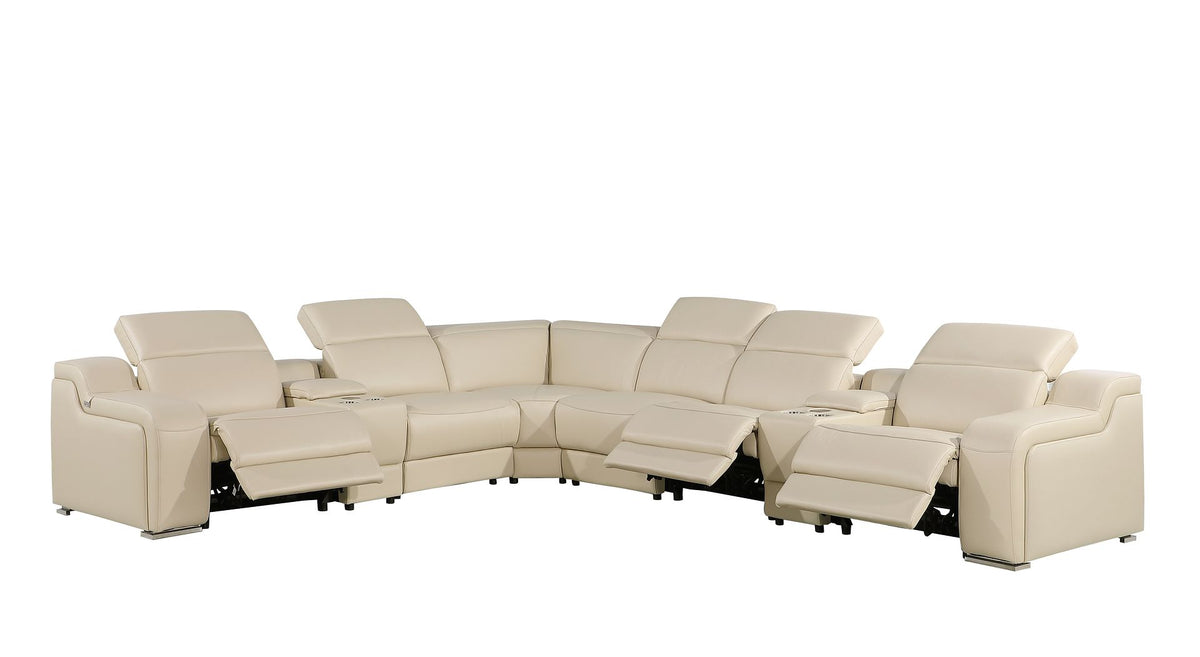 1116 Divanitalia 8-Piece L-Shaped Sectional Sofa in Top Grain Italian Leather with 3 Power Recliners & Power Headrests - Beige - SKU 1116-BEIGE-8PC-3PWR-SECTIONAL- GROUP - view 3