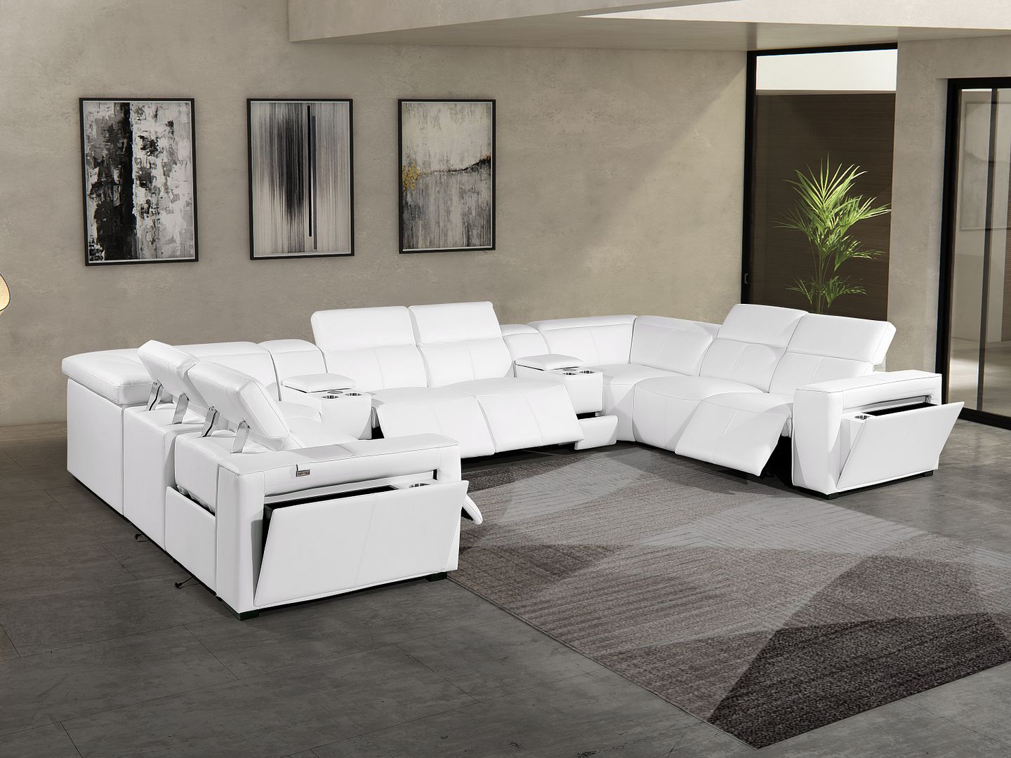 1224 Divanitalia 10-Piece U-Shaped Sectional Sofa in Top Grain Italian Leather with 4 Power Recliners & Power Headrests