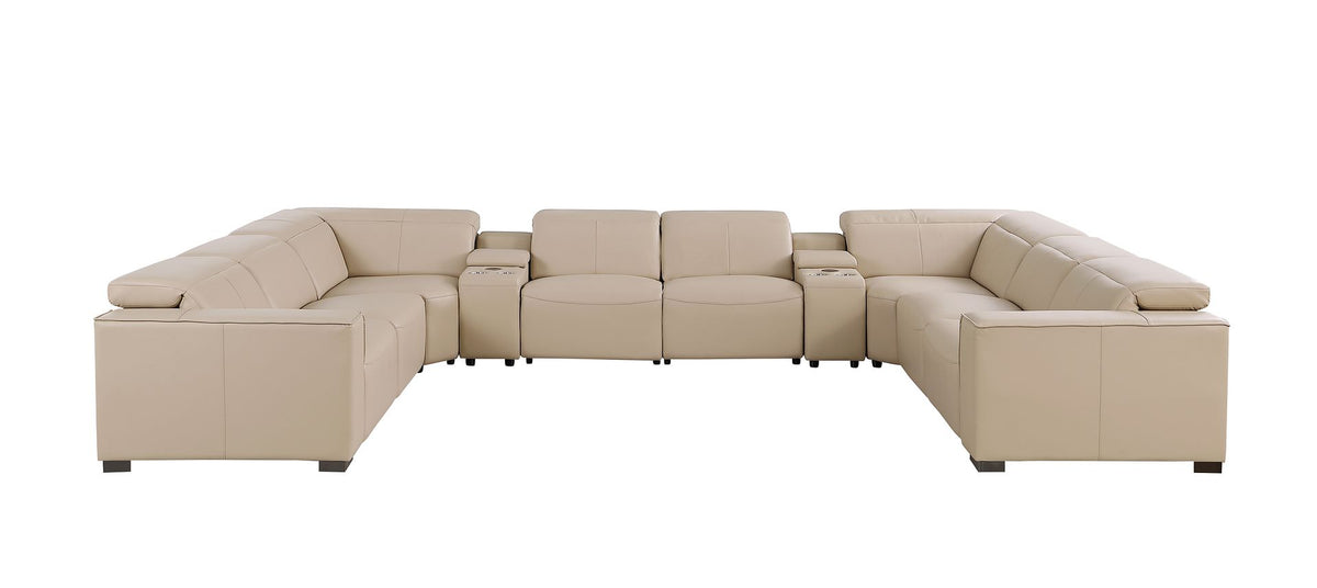 1208 10 Piece U-Shaped Leather Sectional Sofa with 4 Power Recliners & Power Headrest - Beige - SKU 1208-BEIGE-10PC-4PWR-U-SECTIONAL-GROUP - view 3