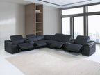 9762 Divanitalia 8-Piece L-Shaped Top Grain Italian Leather Sectional Sofa with 4 Power Recliners - Black