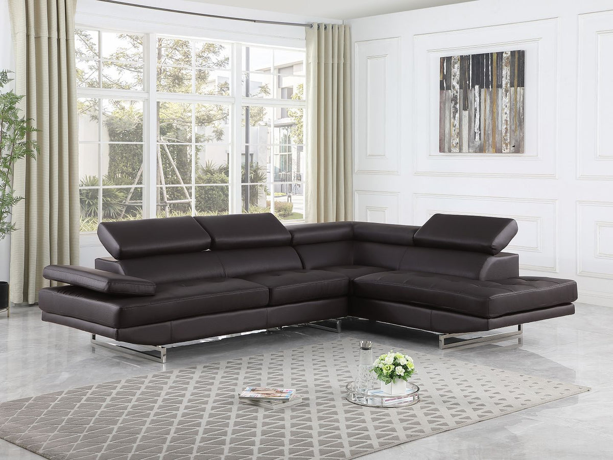 8136 Right Arm Facing Chaise with Adjustable Headrest in Genuine Leather - Brown - SKU 8136-Sectional-RAF-CHAISE-BROWN