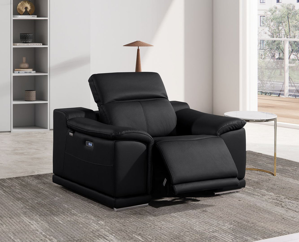 9762 Divanitalia Top Grain Italian Leather Power Reclining Chair with Adjustable Headrests - Black - SKU 9762-PWR-CH-BLACK - view 2