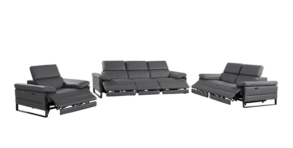 1246 Divanitalia Modular Power Triple Reclining Sofa, Loveseat, and Chair Set with Power Headrests - Top Grain Italian Leather - Dark Grey - SKU 1246-DK-GREY-6.6-HT-3PC - view 4