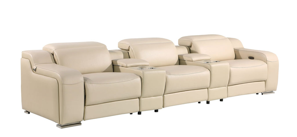 1116 Divanitalia 5-Piece Modular Power Reclining Sofa in Top Grain Italian Leather with 3 Power Recliners & Power Headrests