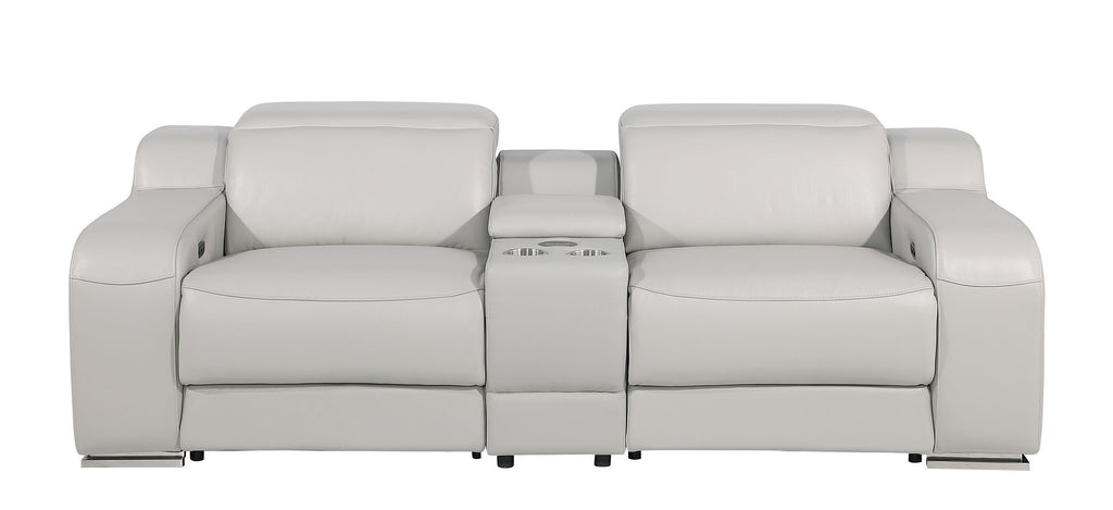 1116 Divanitalia 3-Piece Modular Power Reclining Console Loveseat in Top Grain Italian Leather with 2 Power Recliners & Power Headrests - Light Grey - SKU 1116-LT-GREY-3.2-HT - view 3