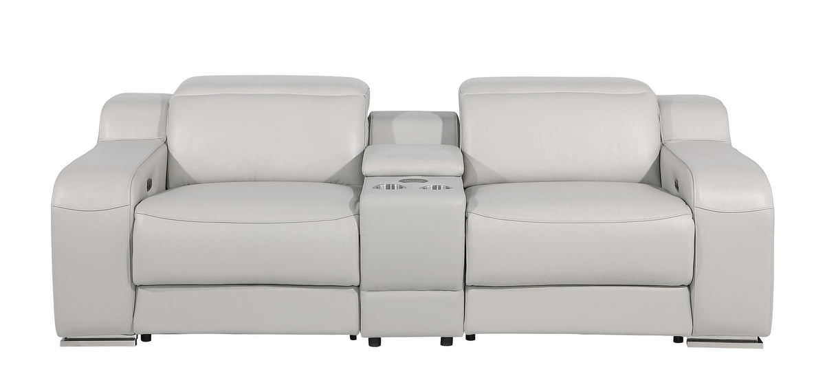1116 Divanitalia 3-Piece Modular Power Reclining Console Loveseat in Top Grain Italian Leather with 2 Power Recliners & Power Headrests - Light Grey - SKU 1116-LT-GREY-3.2-HT - view 3