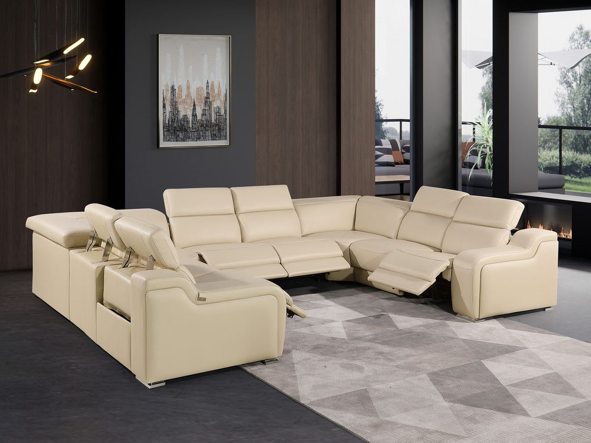 1116 Divanitalia 8-Piece U-Shaped Sectional Sofa in Top Grain Italian Leather with 4 Power Recliners & Power Headrests - Beige - SKU 1116-BEIGE-8PC-4PWR-U-NC-SECTIONAL-GROUP - view 2