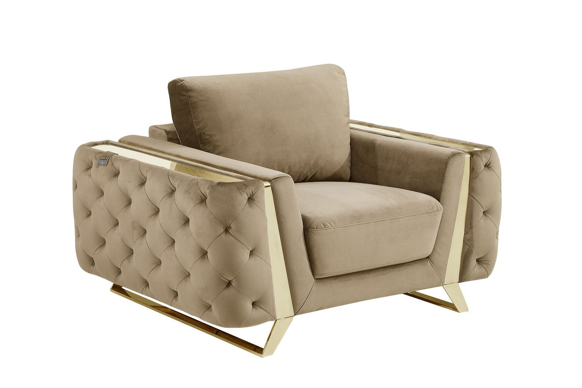 1051 Divanitalia Beige Chair in Velvet Fabric - Cream - SKU 1051-BEIGE-CH - view 2