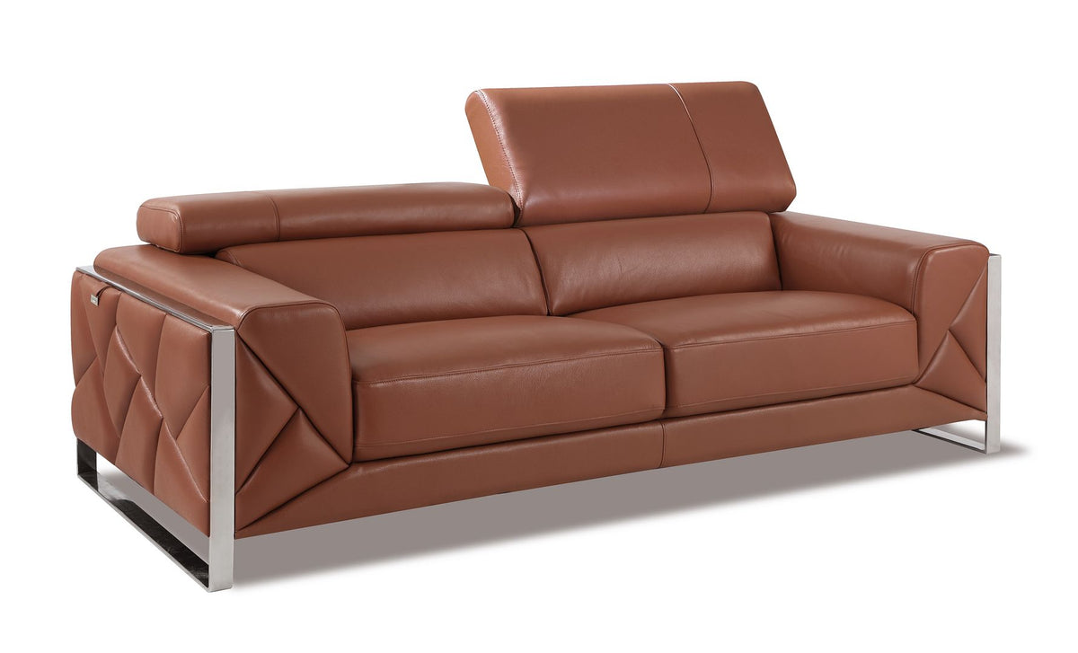 903 Divanitalia 2-Piece Sofa Set with Adjustable Headrest in Top-grain Italian Leather - Camel - SKU 903- CAMEL 2PC (S/L) - GROUP - view 4